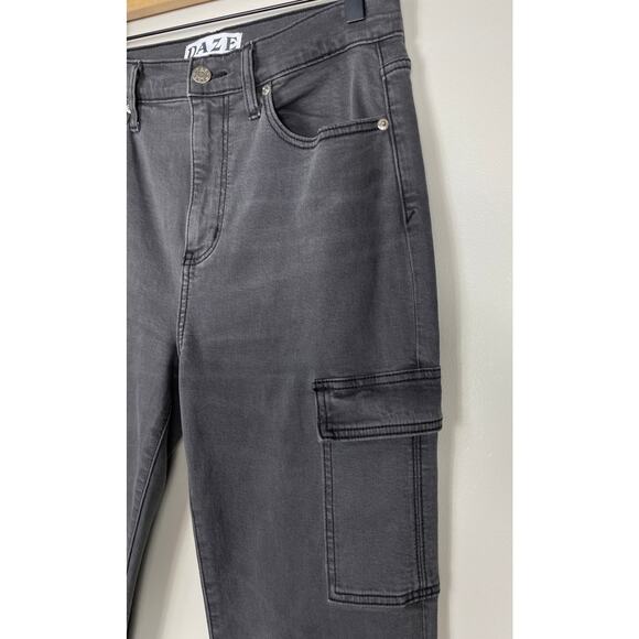 Daze Go Getter Cargo Jeans Roadtrip Grey Size 27 High Rise Flare Y2K Streetwear - Picture 7 of 15